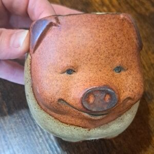 Vtg 1970s UCTCI Japan Pig Face Cup Hand Thrown Pottery Coffee Tea Time On FARM